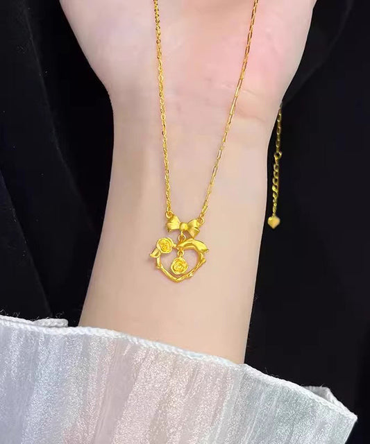 Boutique Gold Sterling Silber Overgilt Schleife Love Rose Anhänger Halskette
