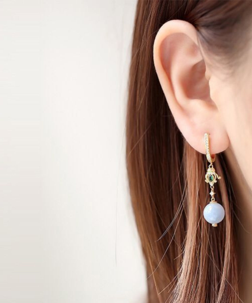 Boutique Gold Sterling Silber Overgild Intarsien Zirkon Jade CrystalDrop Ohrringe