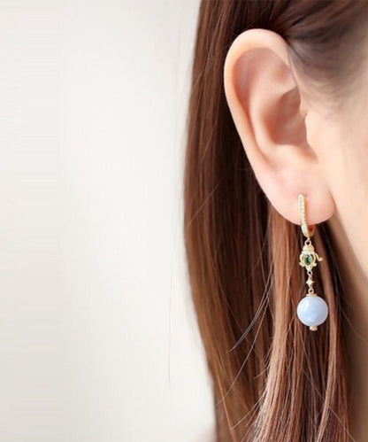 Boutique Gold Sterling Silber Overgild Intarsien Zirkon Jade CrystalDrop Ohrringe