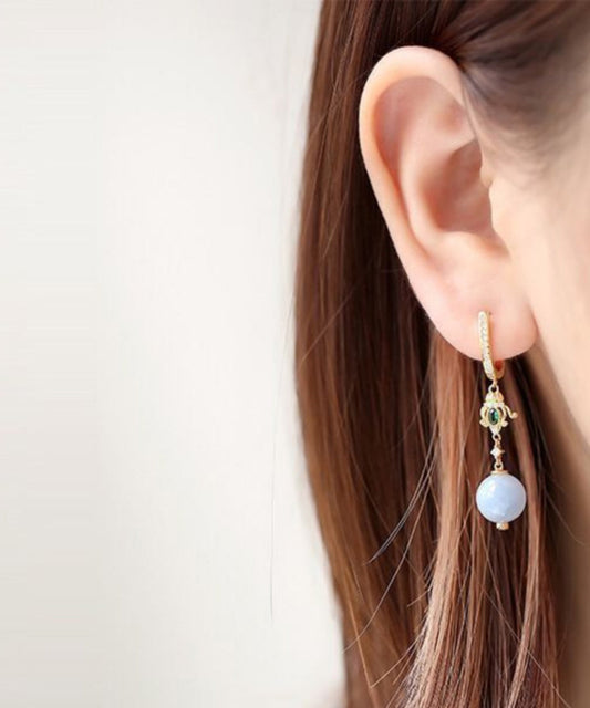 Boutique Gold Sterling Silber Overgild Intarsien Zirkon Jade CrystalDrop Ohrringe