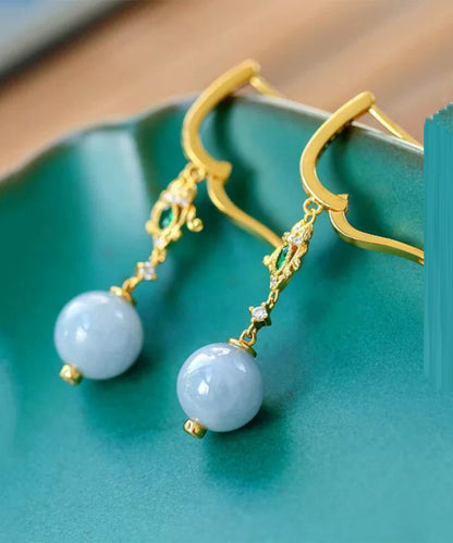 Boutique Gold Sterling Silber Overgild Intarsien Zirkon Jade CrystalDrop Ohrringe