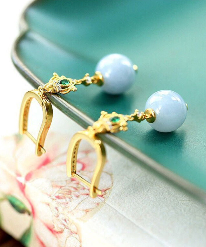 Boutique Gold Sterling Silber Overgild Intarsien Zirkon Jade CrystalDrop Ohrringe