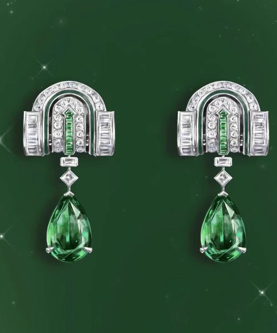 Boutique Green Copper Alloy Zircon Water Droplet Drop Earrings