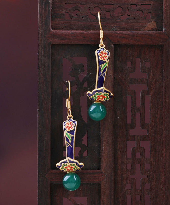 Boutique Grüne florale Tropfenohrringe aus Sterlingsilber mit Jade-Achat