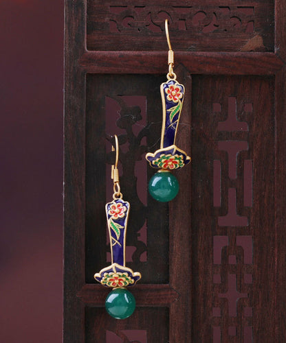 Boutique Grüne florale Tropfenohrringe aus Sterlingsilber mit Jade-Achat