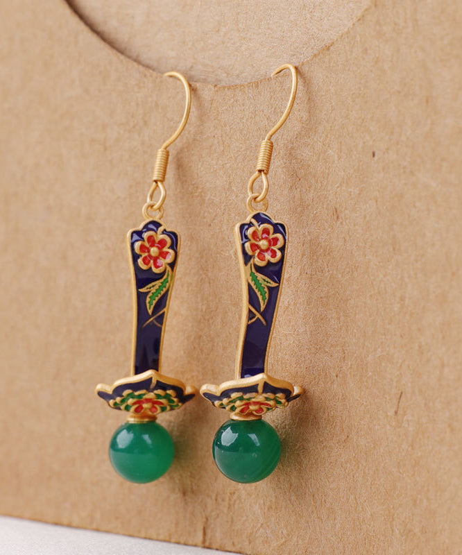 Boutique Grüne florale Tropfenohrringe aus Sterlingsilber mit Jade-Achat