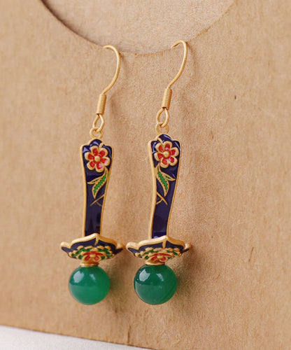 Boutique Grüne florale Tropfenohrringe aus Sterlingsilber mit Jade-Achat