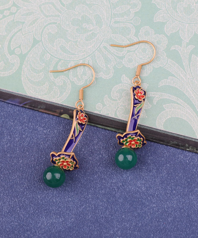 Boutique Grüne florale Tropfenohrringe aus Sterlingsilber mit Jade-Achat