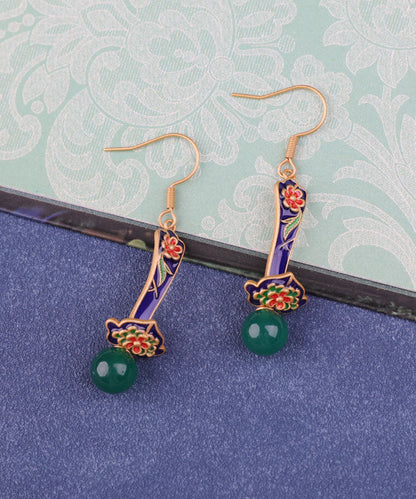 Boutique Grüne florale Tropfenohrringe aus Sterlingsilber mit Jade-Achat