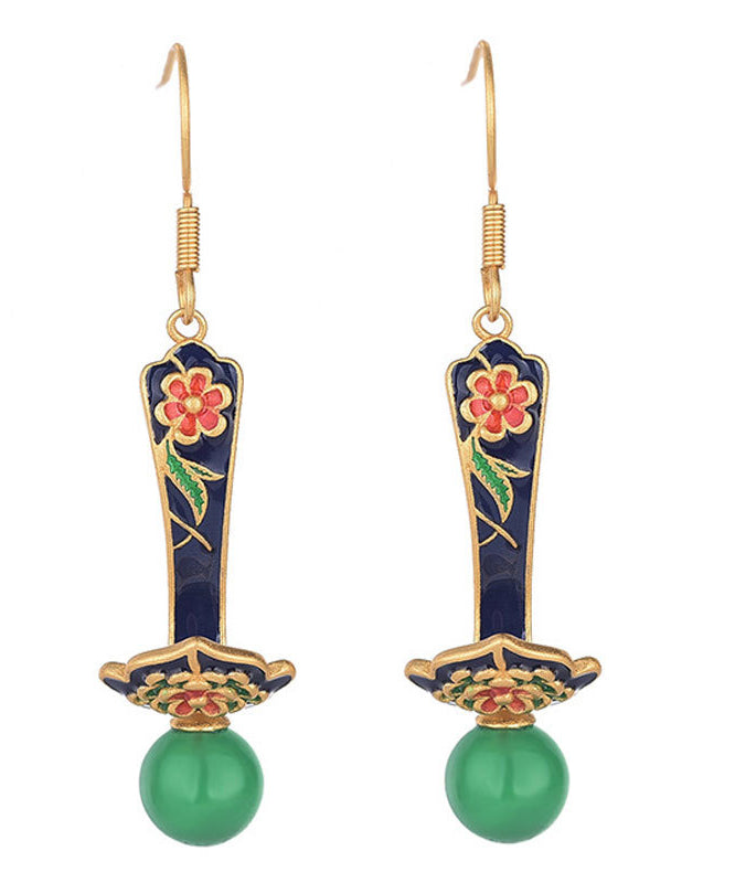 Boutique Grüne florale Tropfenohrringe aus Sterlingsilber mit Jade-Achat