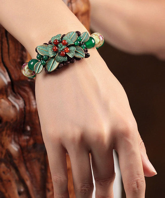 Pulsera de ágata verde con esmalte coloreado, tejida a mano y estilo boutique
