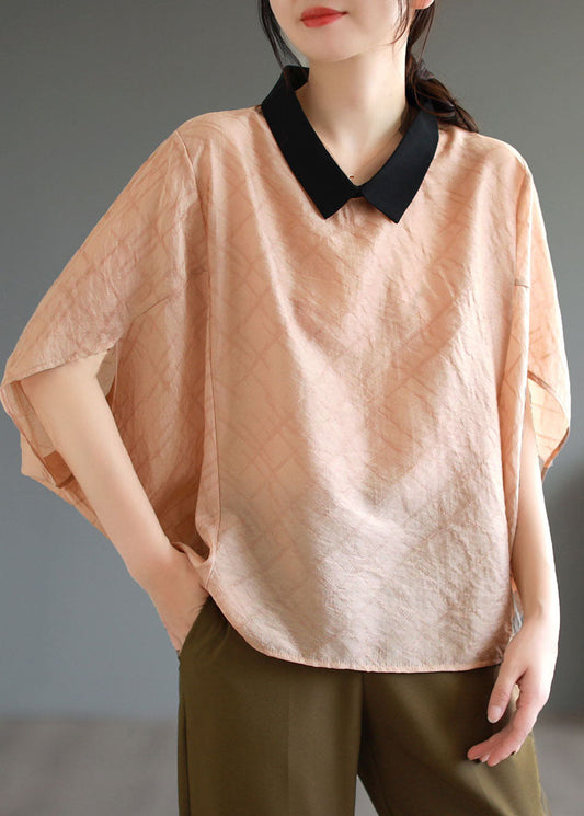 Boutique Grün Peter Pan Kragen Patchwork Baumwolle T Shirt Tops Fledermausärmel