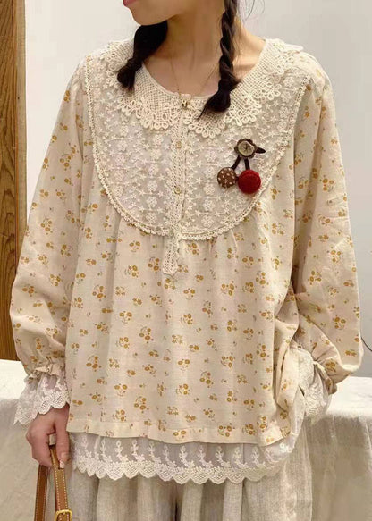 Boutique Grün Peter Pan Kragen Print Tops Frühling