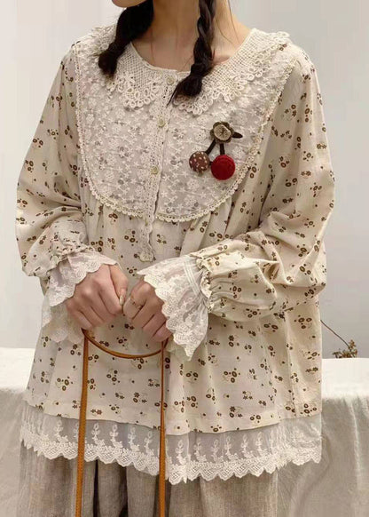 Boutique Grün Peter Pan Kragen Print Tops Frühling