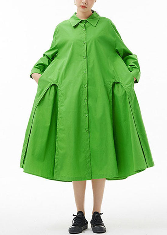 Boutique Grün Peter Pan Kragen Knopf Party Hemd Kleid Frühling