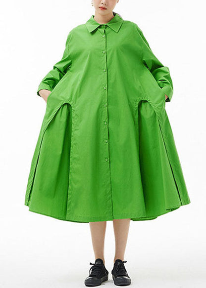 Boutique Grün Peter Pan Kragen Knopf Party Hemd Kleid Frühling