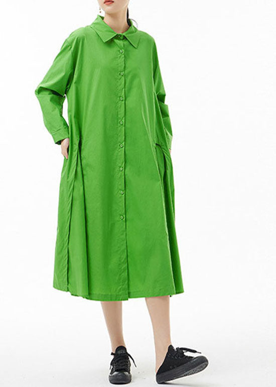 Boutique Grün Peter Pan Kragen Knopf Party Hemd Kleid Frühling