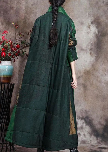 Boutique Grüner Druck Taschen Dicker Baumwoll-Wintermantel mit langen Ärmeln