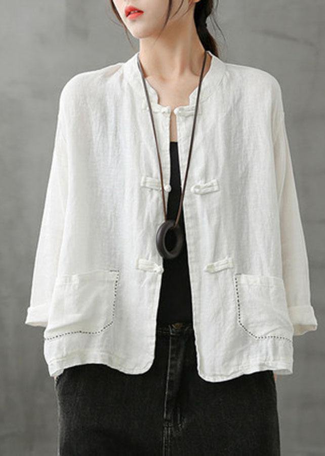 Boutique Green Stand Collar Embroideried Patchwork Linen Coat - SooLinen