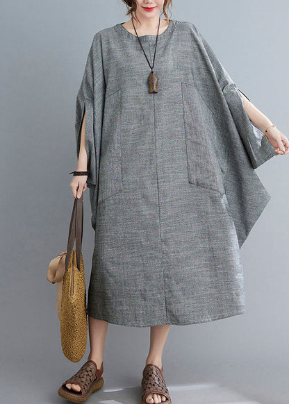 Boutique Grau Fledermausflügel Ärmel Taschen Urlaub Kleid Frühling