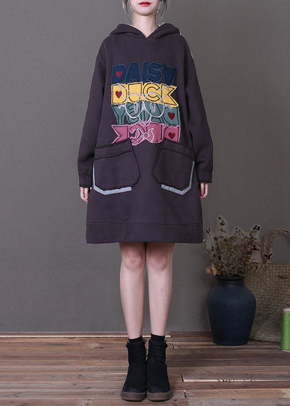 Boutique Grau Kapuzen Patchwork Warm Fleece Sweatshirt Winter