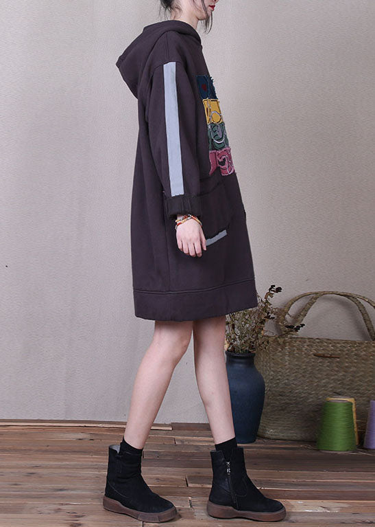 Boutique Grau Kapuzen Patchwork Warm Fleece Sweatshirt Winter