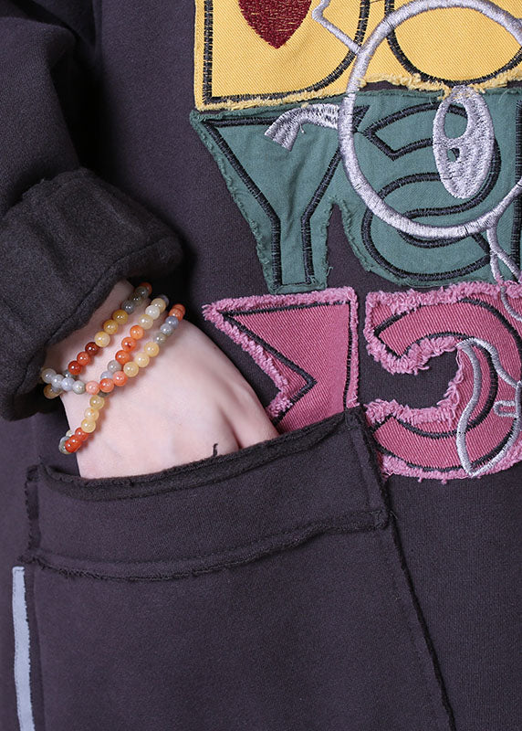 Boutique Grau Kapuzen Patchwork Warm Fleece Sweatshirt Winter