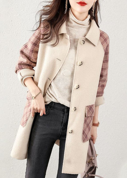 Boutique Grau karierter Patchwork-Wintermantel aus Wolle