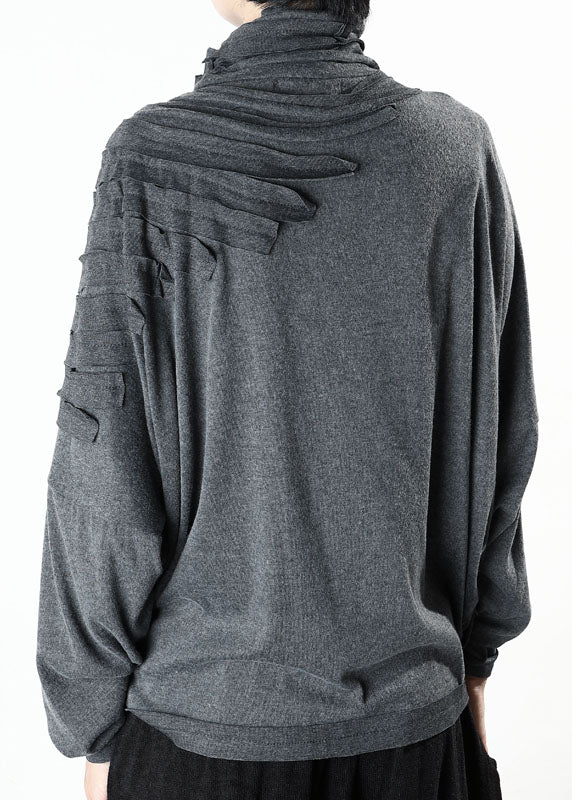 Boutique Graues Rollkragenoberteil mit Quasten, lockeres Langarm-Winteroberteil