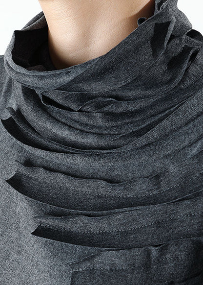 Boutique Graues Rollkragenoberteil mit Quasten, lockeres Langarm-Winteroberteil