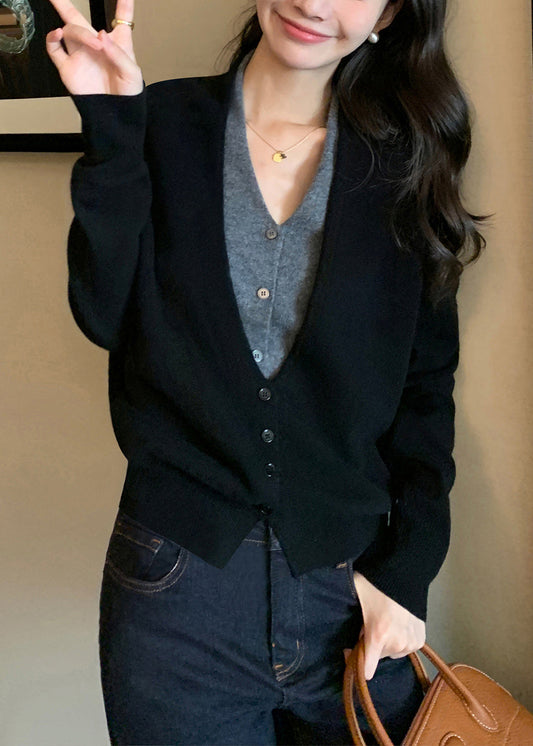 Suéteres de lana de dos piezas con cuello en V y patchwork en gris boutique para primavera