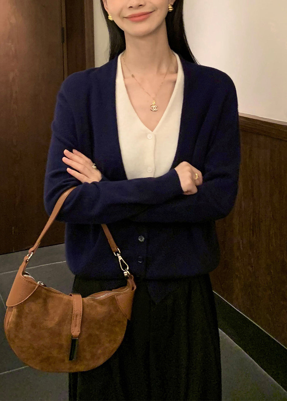 Suéteres de lana de dos piezas con cuello en V y patchwork en gris boutique para primavera