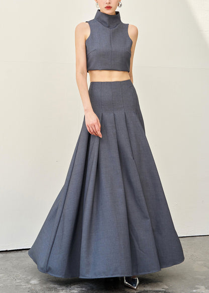 Boutique Grey Zippered Side Open Spandex Two Pieces Set Sleeveless