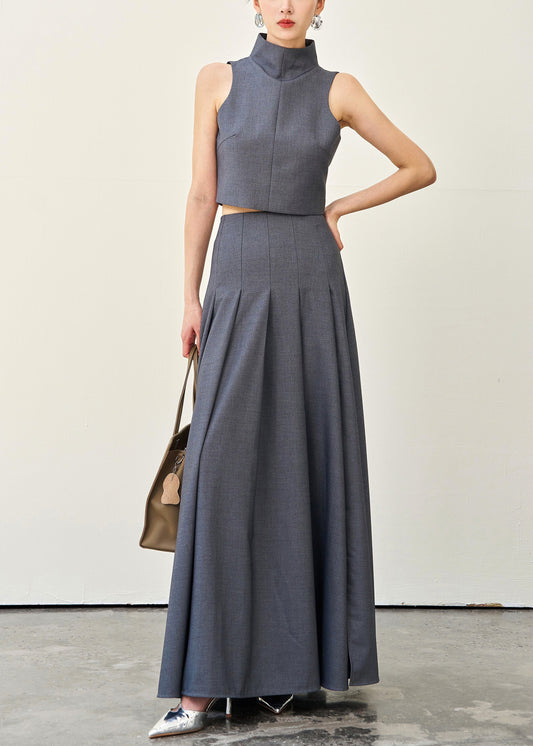 Boutique Grey Zippered Side Open Spandex Two Pieces Set Sleeveless