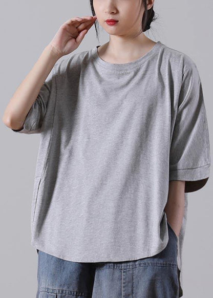 Boutique Grey side open Cotton Tops Summer - SooLinen