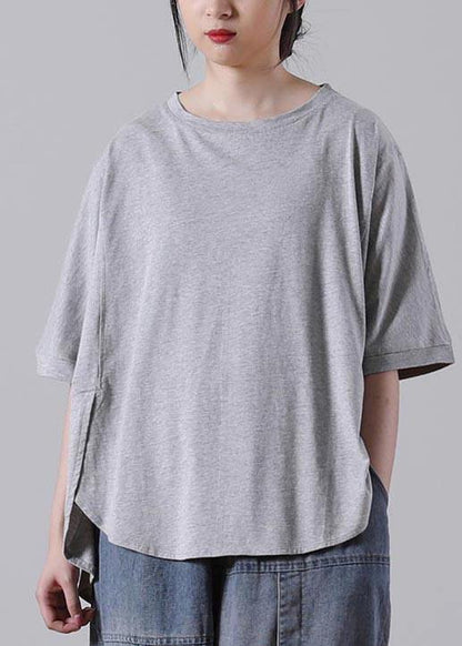 Boutique Grey side open Cotton Tops Summer - SooLinen