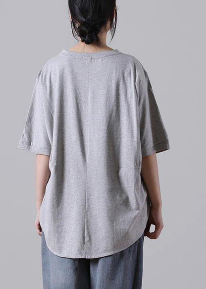 Boutique Grey side open Cotton Tops Summer - SooLinen