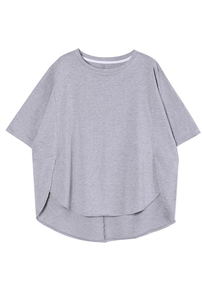 Boutique Grey side open Cotton Tops Summer - SooLinen