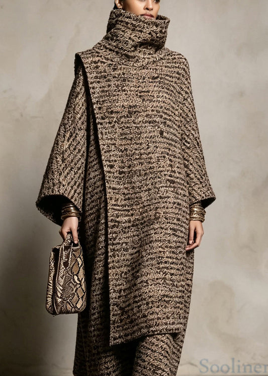 Boutique Hign Neck Cape And Coat Woolen Two Pieces Set Fall
