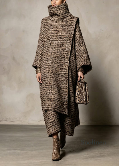 Boutique Hign Neck Cape And Coat Woolen Two Pieces Set Fall