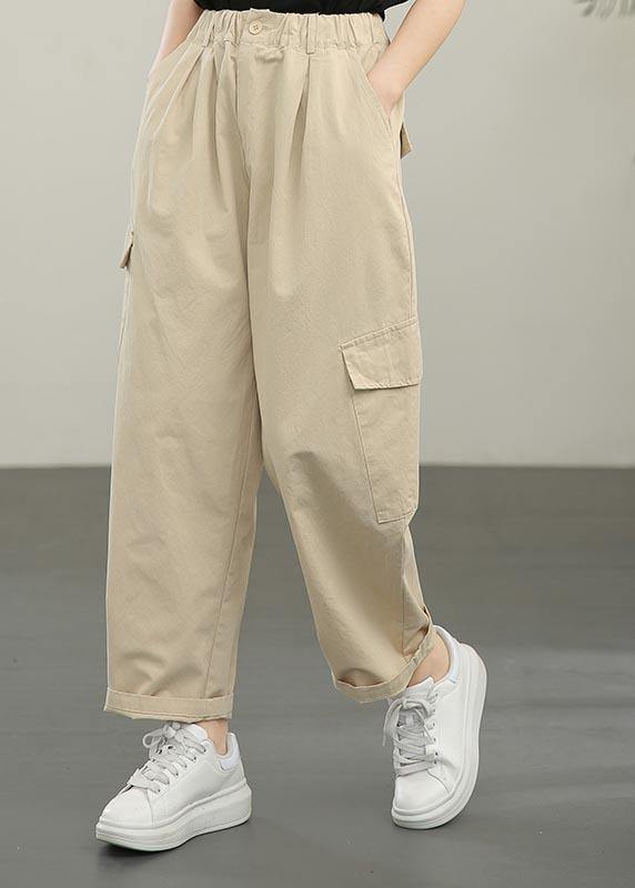Boutique Khaki Button Harem Pants Summer - SooLinen