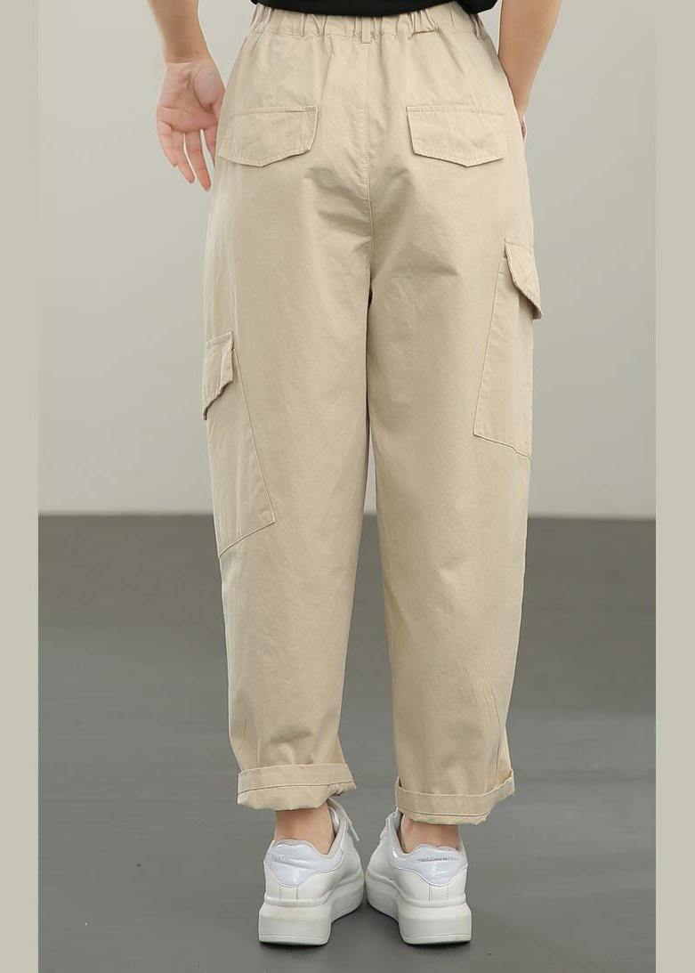 Boutique Khaki Button Harem Pants Summer - SooLinen
