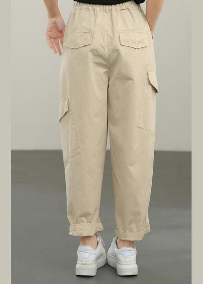 Boutique Khaki Button Harem Pants Summer - SooLinen