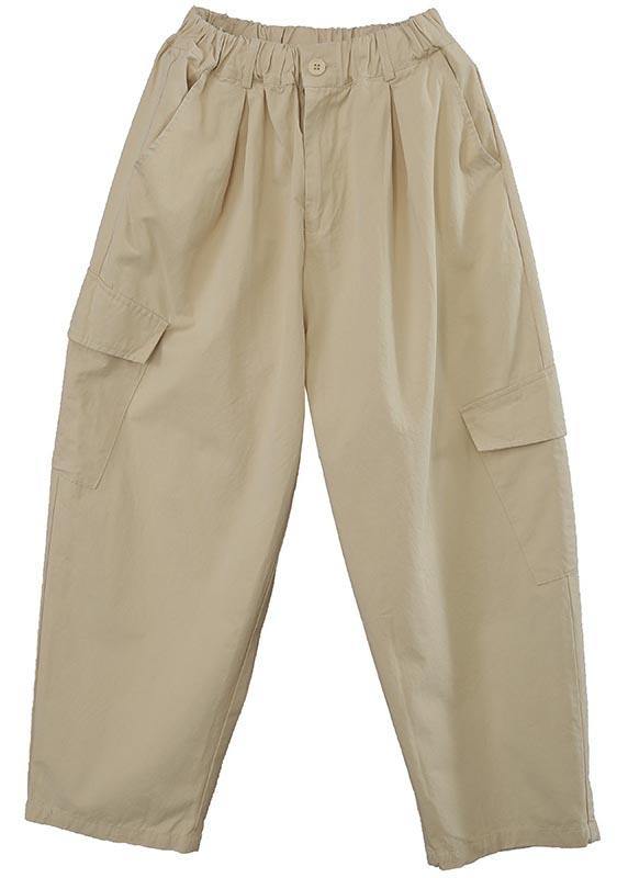 Boutique Khaki Button Harem Pants Summer - SooLinen