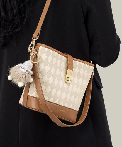 Boutique Khaki Calf Leather Large Capacity Bucket Bag