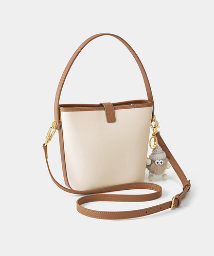 Boutique Khaki Calf Leather Large Capacity Bucket Bag