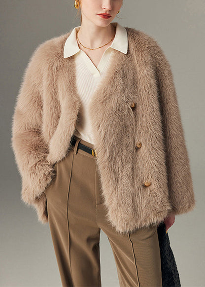 Boutique Khaki Doppelreiher Warme Kunstfuchspelzmäntel Winter