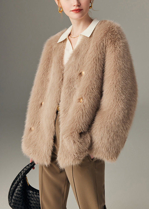 Boutique Khaki Doppelreiher Warme Kunstfuchspelzmäntel Winter