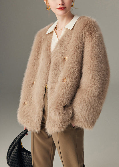Boutique Khaki Doppelreiher Warme Kunstfuchspelzmäntel Winter