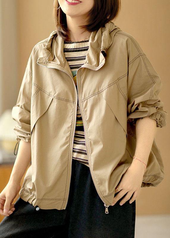 Boutique Khaki Loose Pockets Fall Hoodie Coat Long sleeve - SooLinen